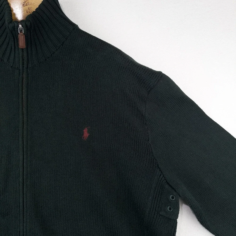 90's Vtg Polo Ralph Lauren Heavy Knit Zip Sweater Jacket Men's L Hunter Green